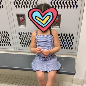 Hanna Anderson Blue White Striped Swim Set Sz 100